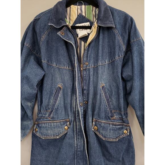 Vintage Monica Gray Denim Coat Jean Chore Farmer‎ Yellowstone Mom 80s 90s Garden - Picture 4 of 7